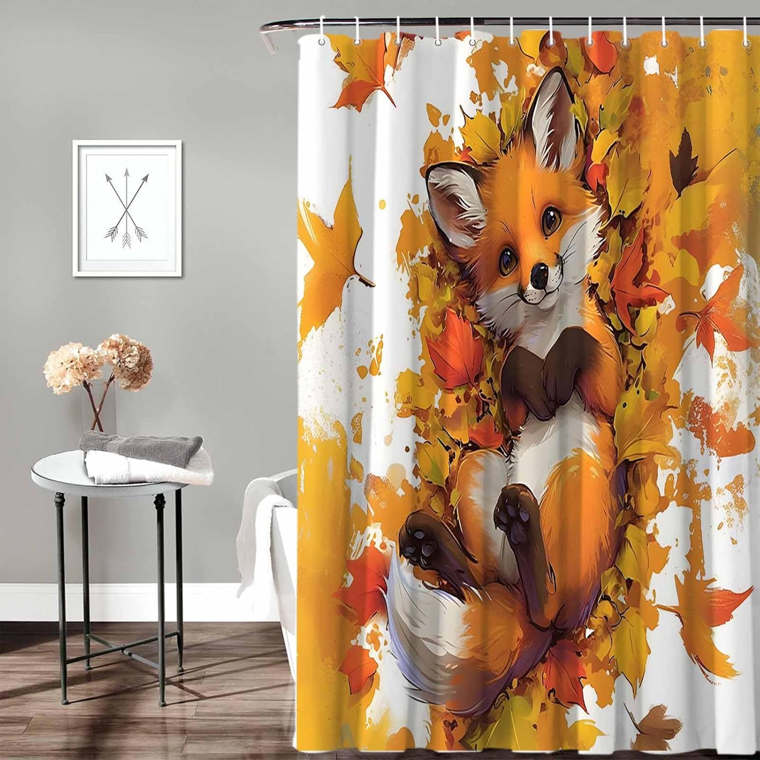 Funnywall88 72 Maple Leaf Fox Shower Curtain Set with Hooks