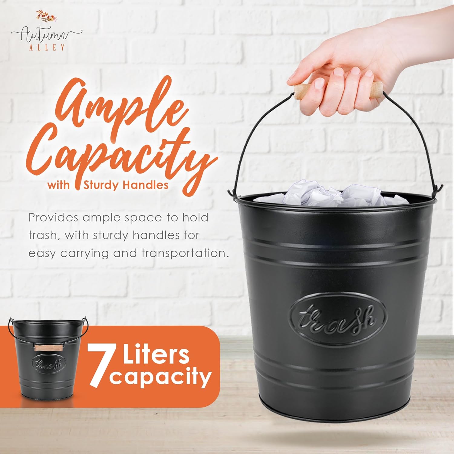 Autumn Alley Farmhouse Trash Can and Toilet Brush Set - Black 1