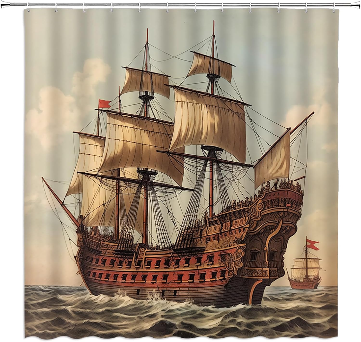 YSATNSFT Pirate Ship Shower Curtain Set with Hooks 70x70 Inch