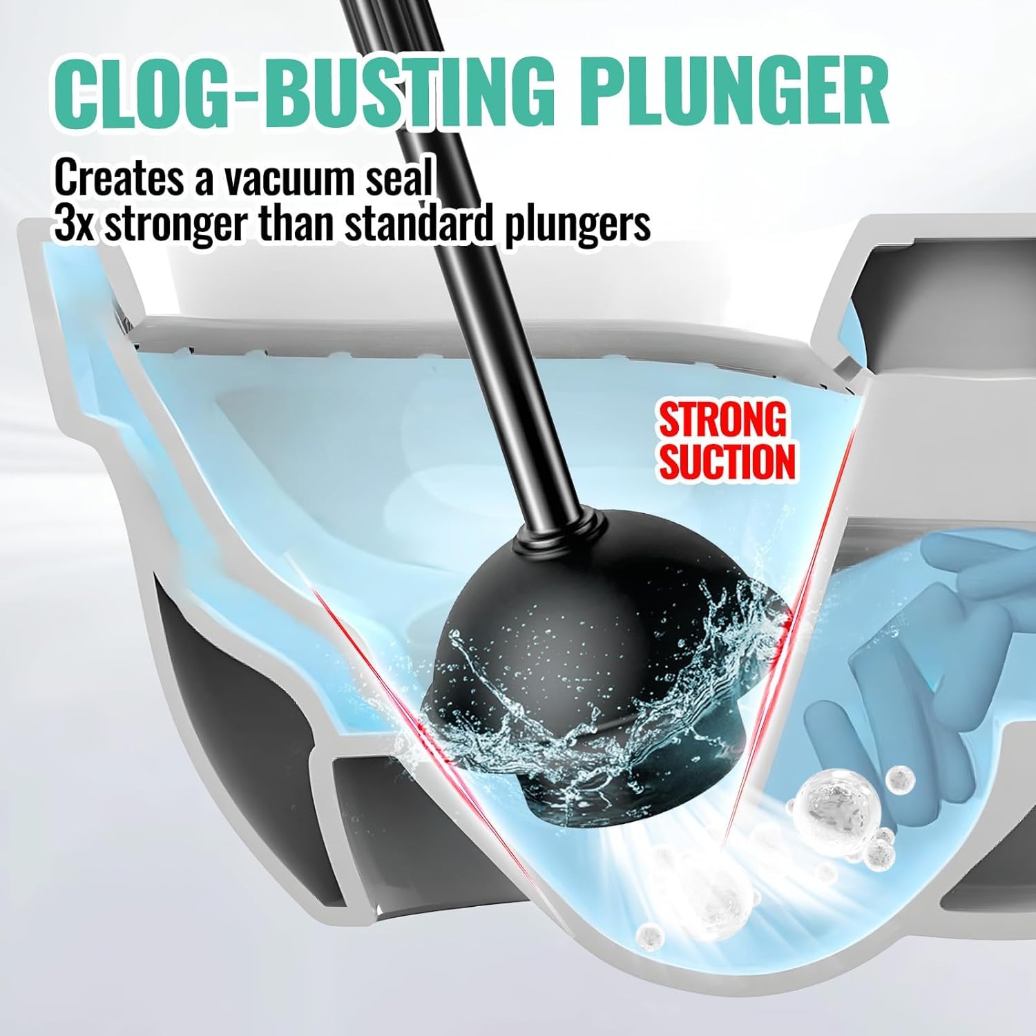 3 in 1 Toilet Brush Plunger Set with Holder and Crevice Cleaner - Black
