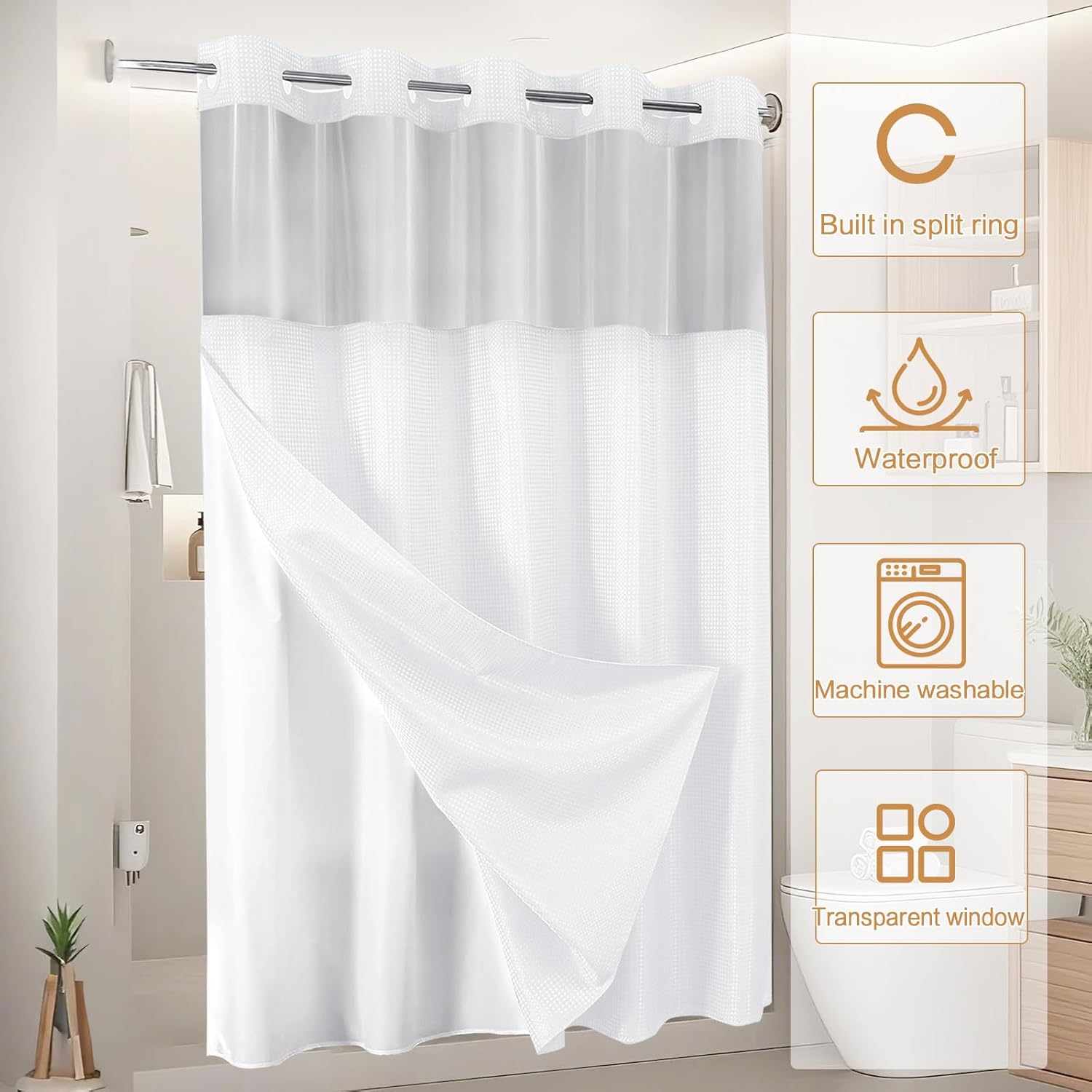 ADABOO Clear Shower Curtain with Snap-in Liner Set 1