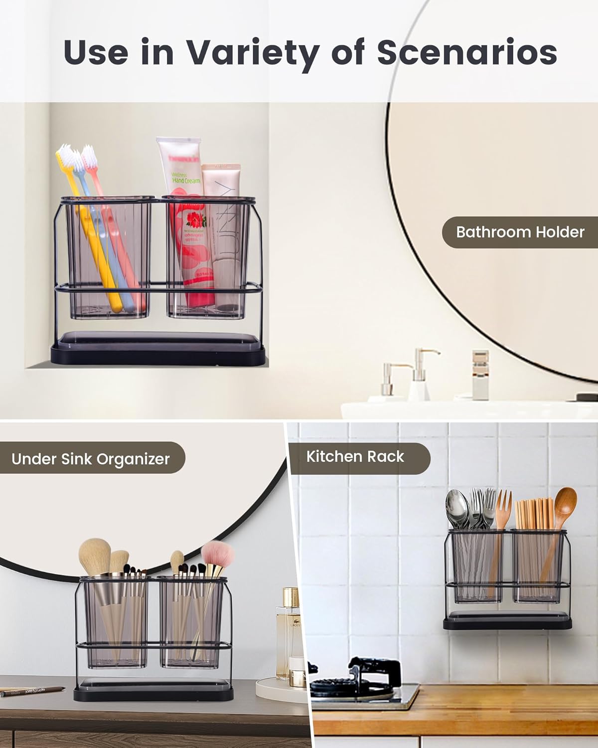 KONE Black Toothbrush Holders for Bathrooms