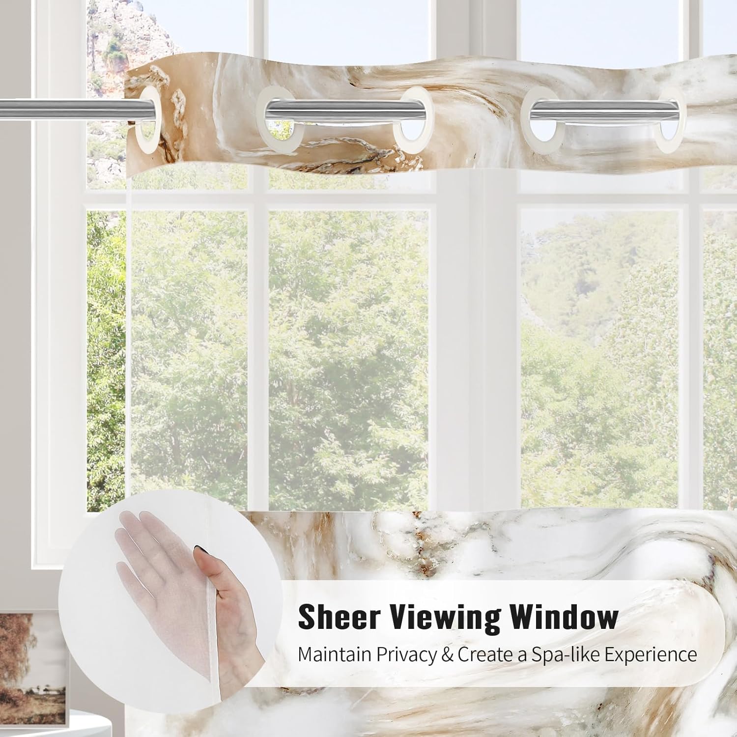 MitoVilla Modern Abstract Marble Shower Curtain Set with Snap-in Liner