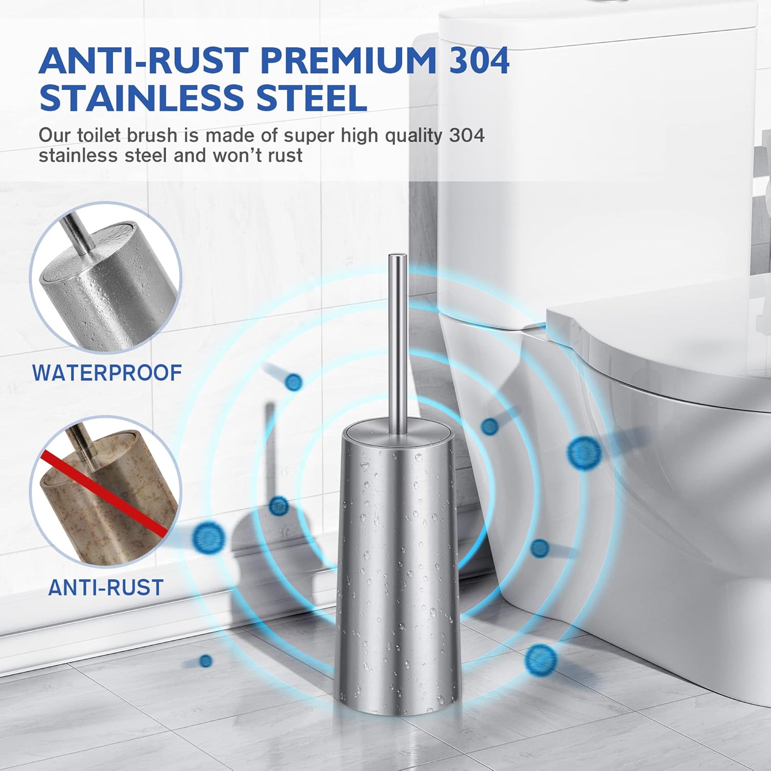 Wsedor Toilet Brush and Holder - 304 Stainless Steel Rust Resistant Elegant Design