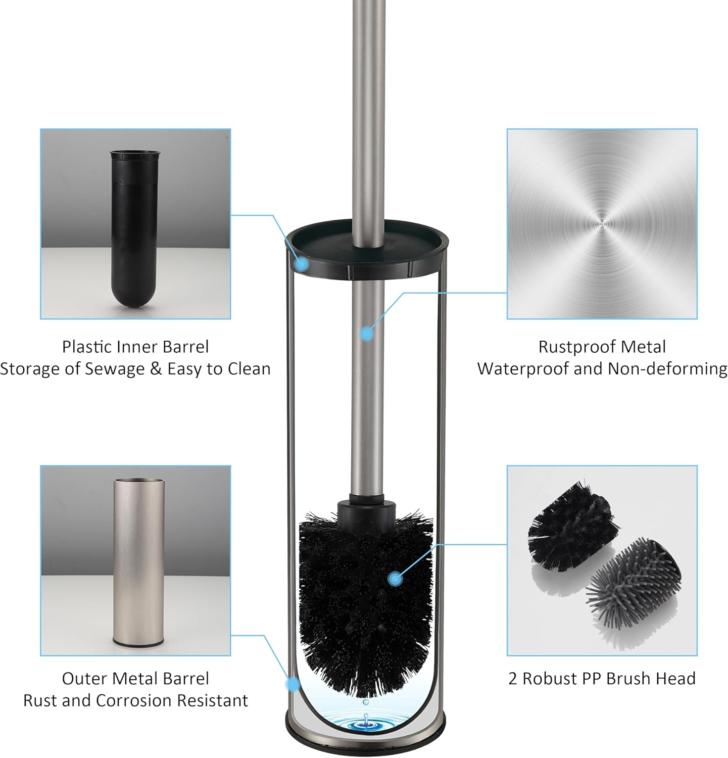 KLDKLD Toilet Brush and Holder Set Brushed Nickel