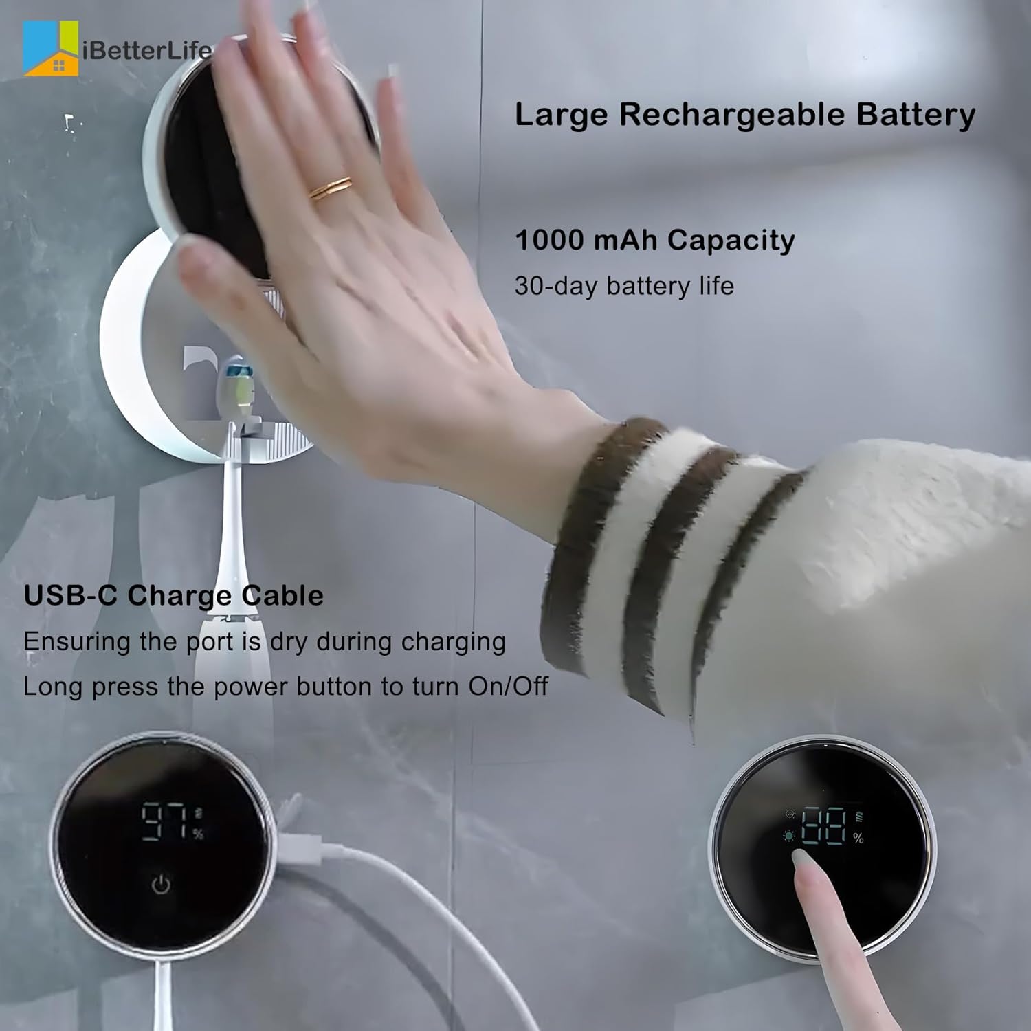 ZEZHOU Toothbrush Cleaner Dryer for Bathroom - Auto Sensor LED Display