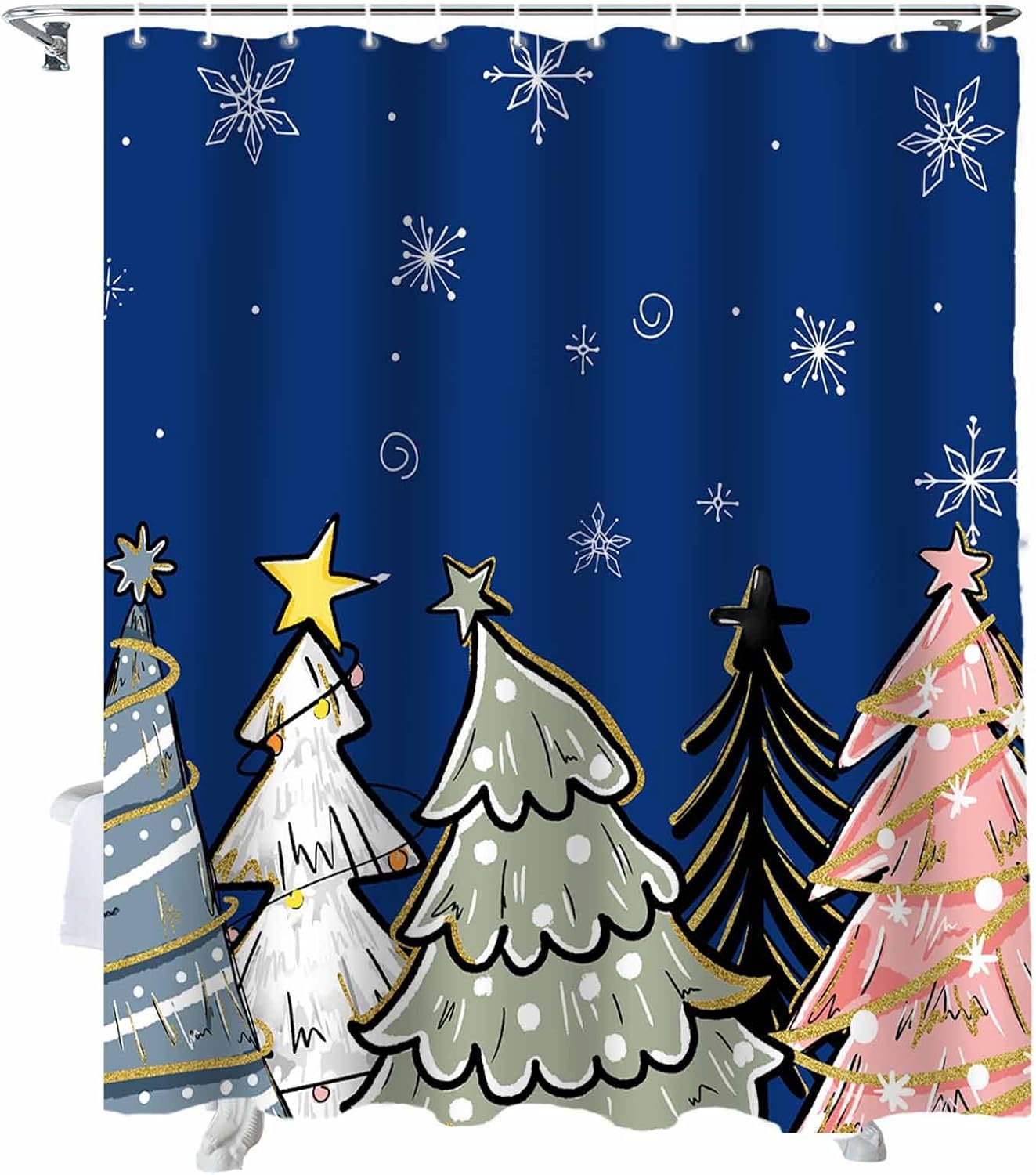 72 Inch Christmas Tree Shower Curtain Set with 12 Hooks