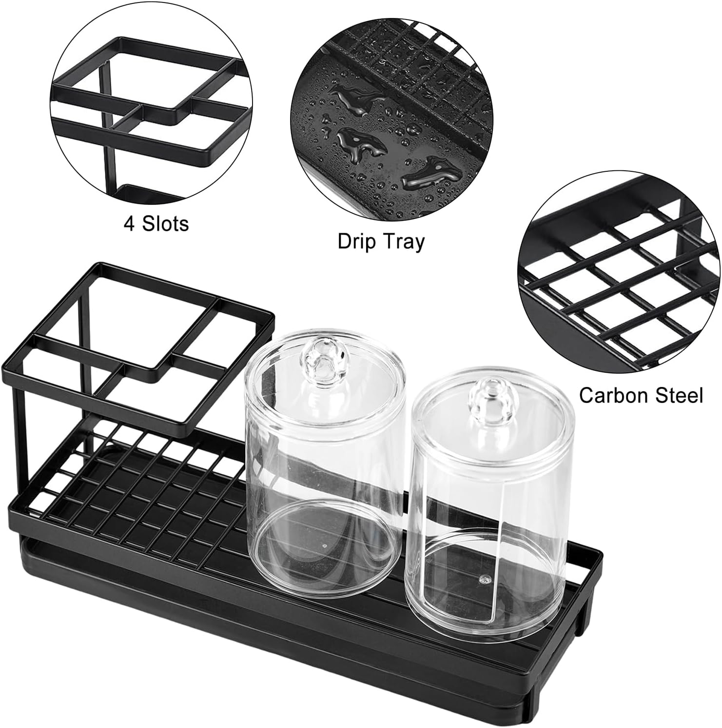 Sturdy 4 Slot Toothbrush Holder with 2 Cup Dispenser