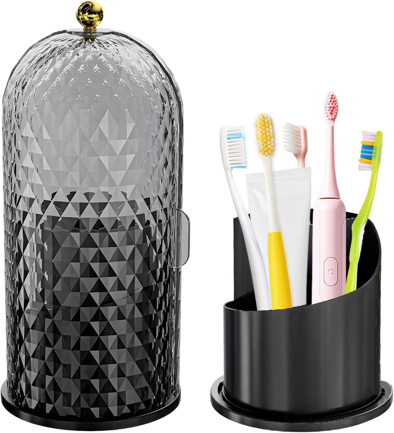 ONEPEACE Multifunctional Rotating Toothbrush Holder with Sliding Lid