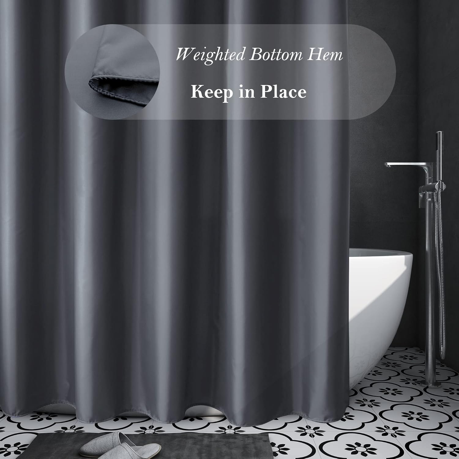 AooHome Extra Long Shower Curtain 72x84 Inch Dark Grey