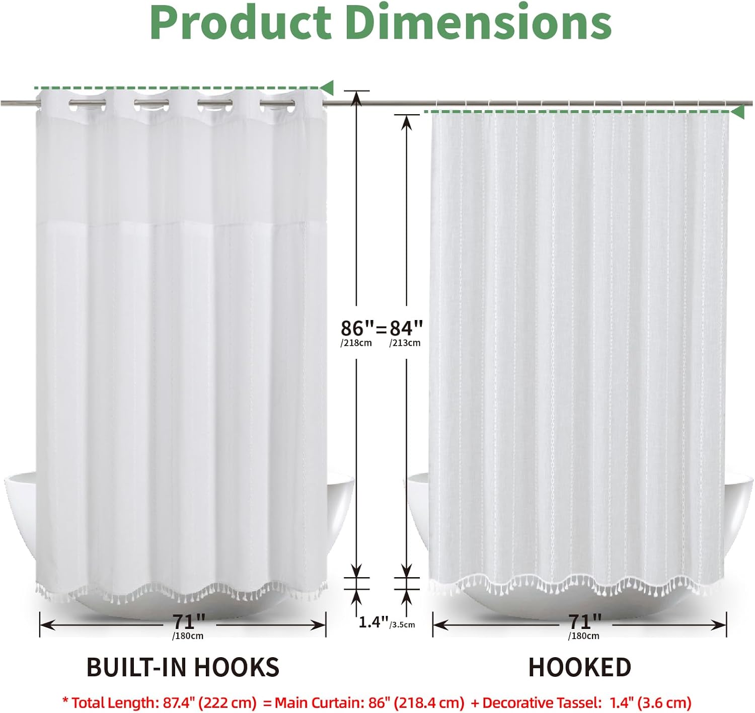 No Hook Extra Long Shower Curtain Set with Liner