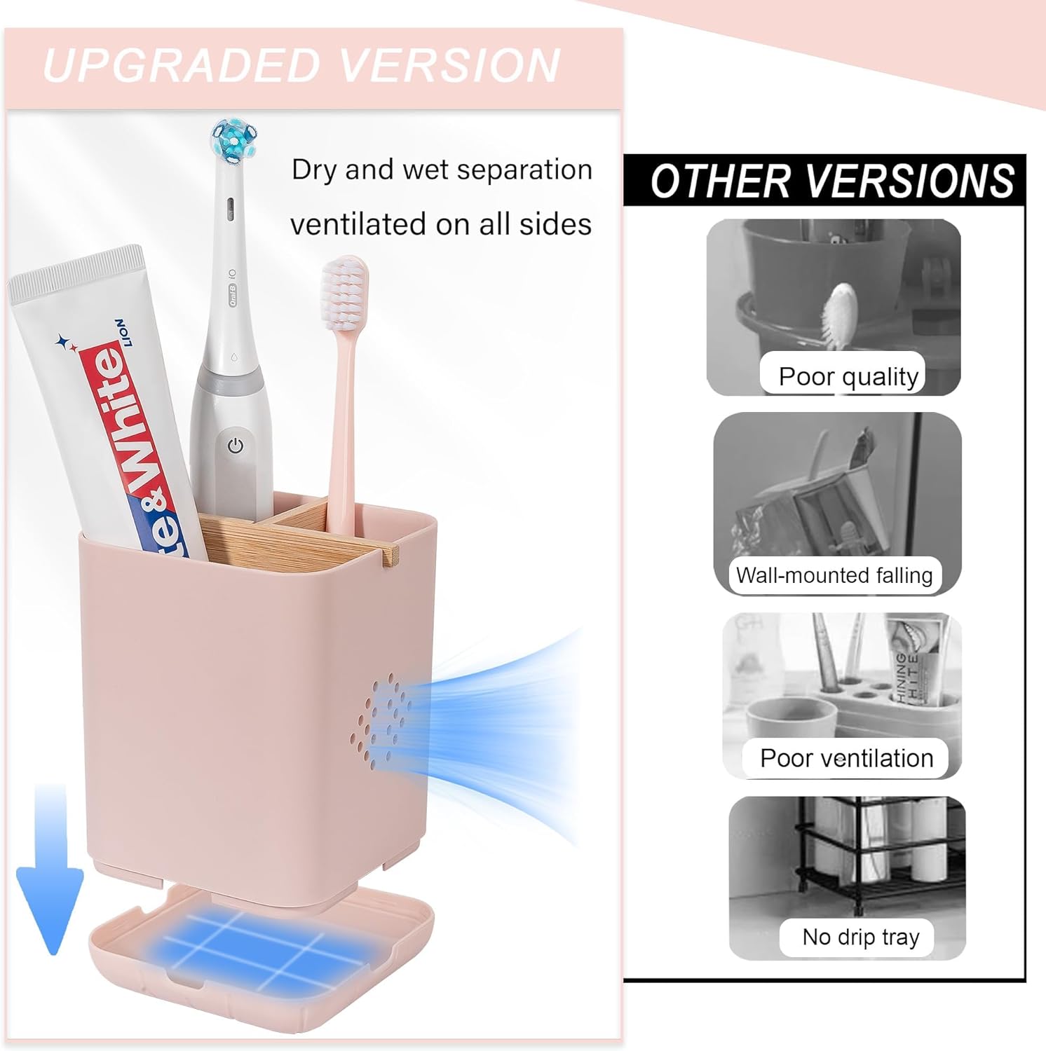 Rejomiik 3-Slot Pink Toothbrush Holder