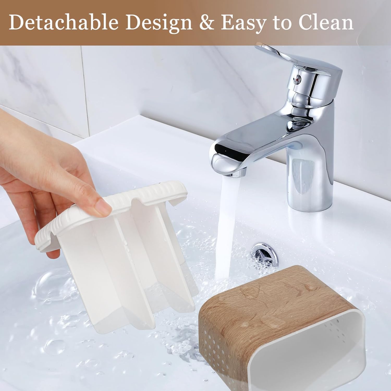 PARKMANI 4 Slot Toothbrush Holder with Wood Grain Finish