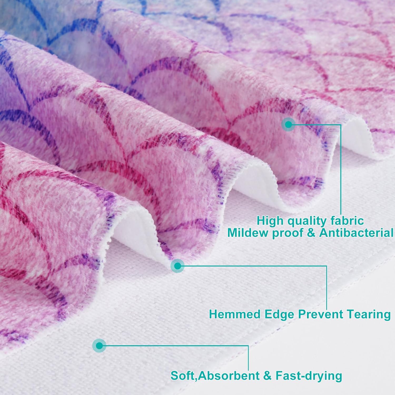 Alishomtll 7 Pcs Mermaid Kids Shower Curtain Set with Rugs and Towels