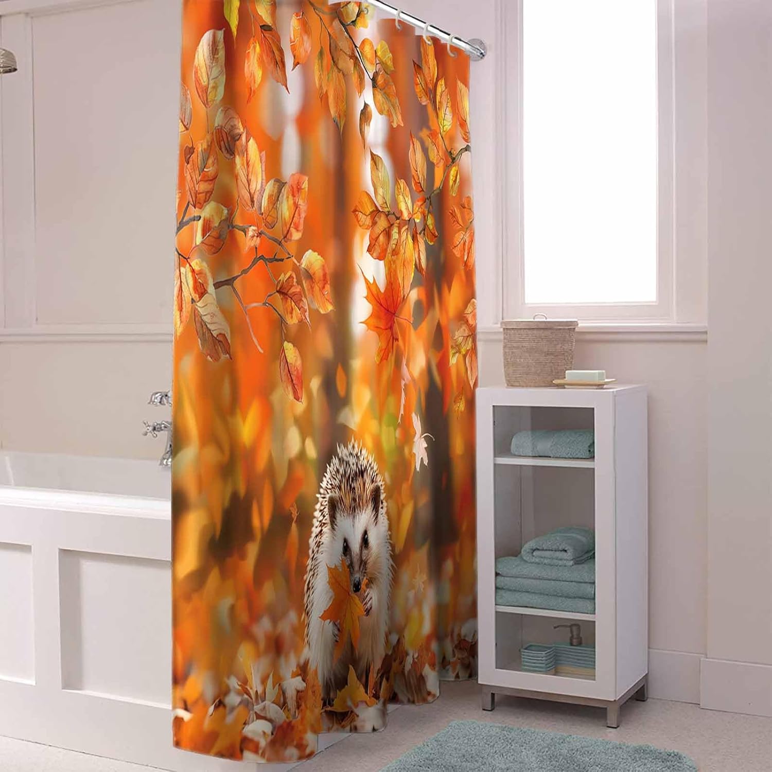 72 Maple Leaf Shower Curtain Set with 12 Hooks