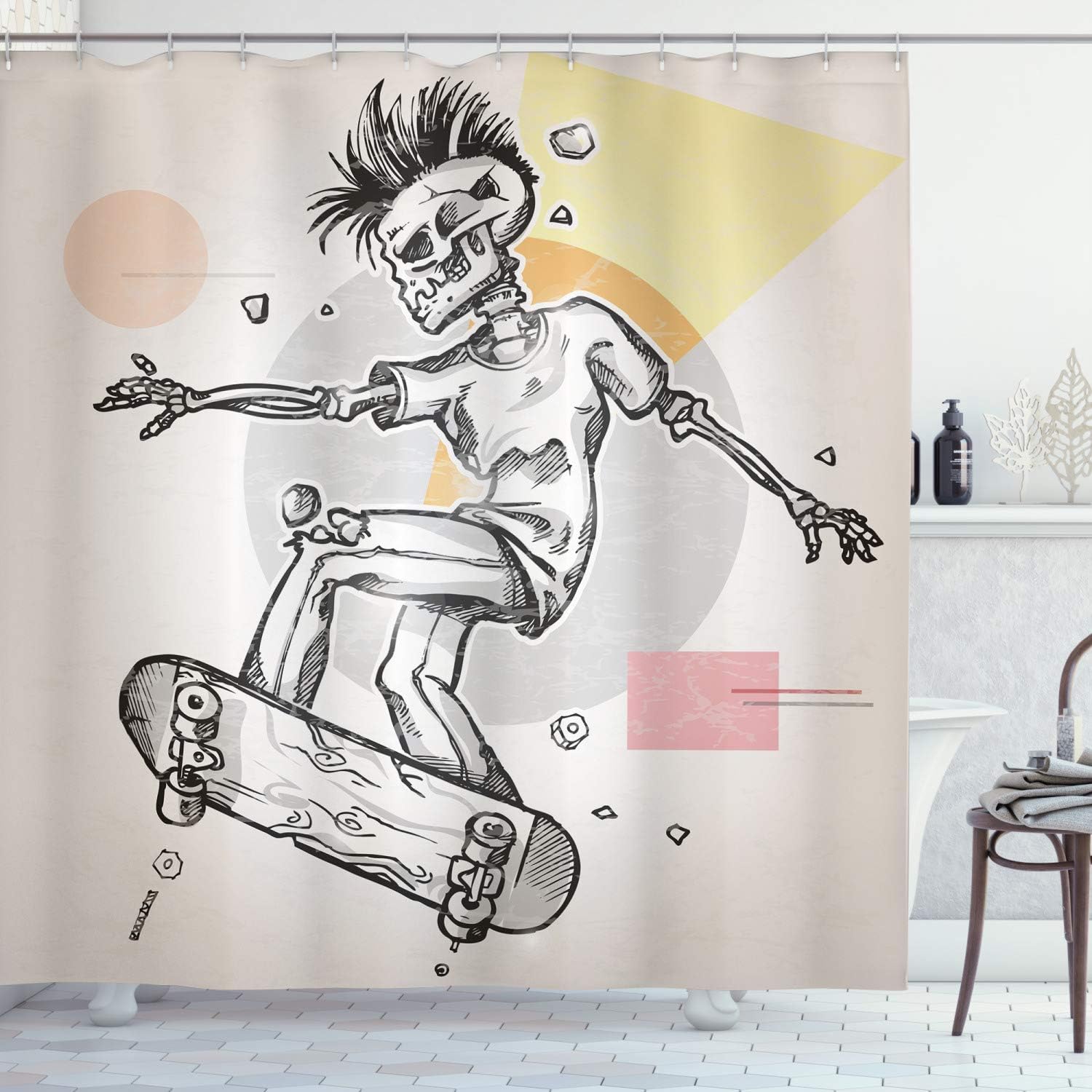 Ambesonne Skull Shower Curtain Set with Hooks 1