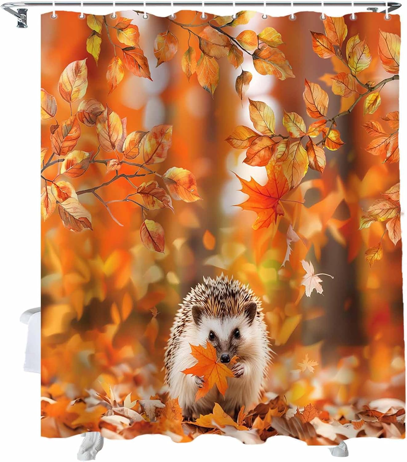 72 Maple Leaf Shower Curtain Set with 12 Hooks
