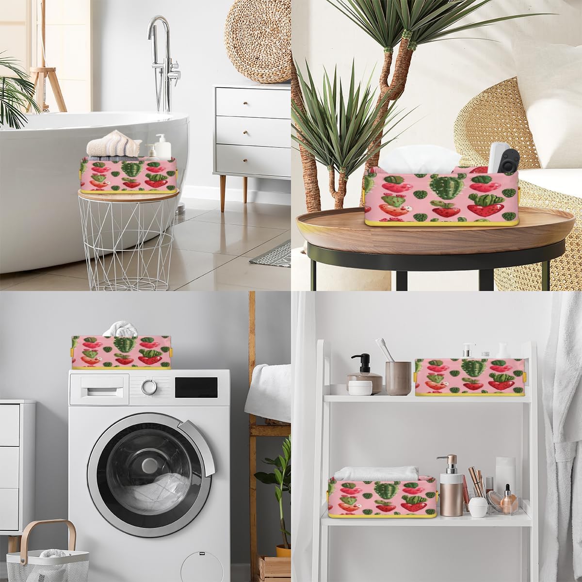 Cactus Valentines Day Toilet Paper Basket for Bathroom Storage