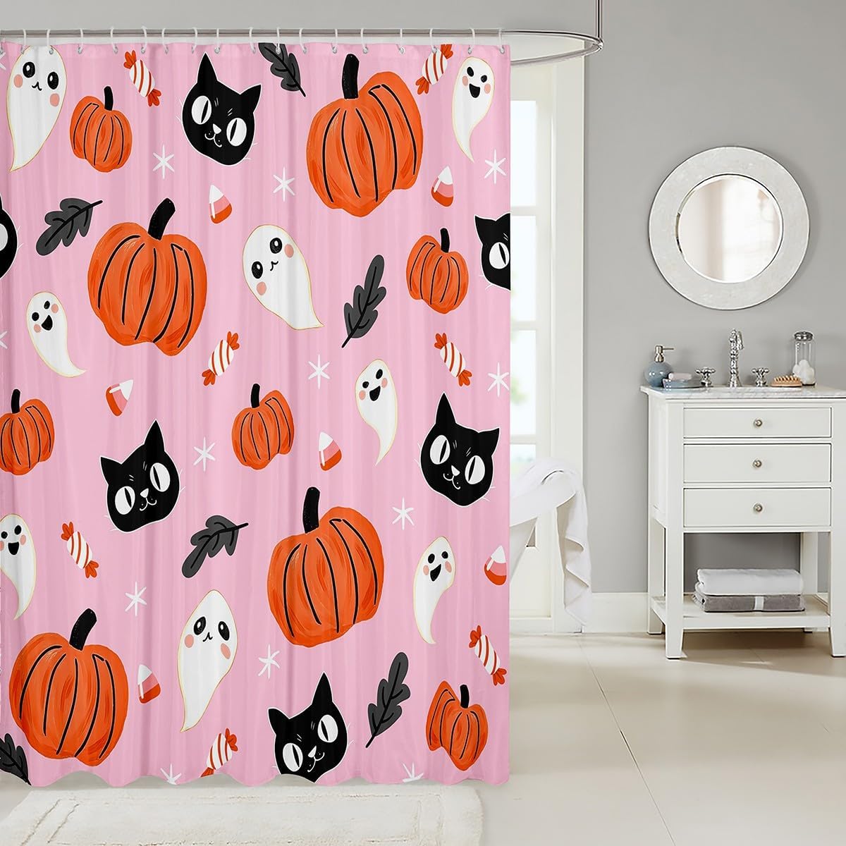 Feelyou Halloween Bath Curtain Set 72x72 Pumpkin