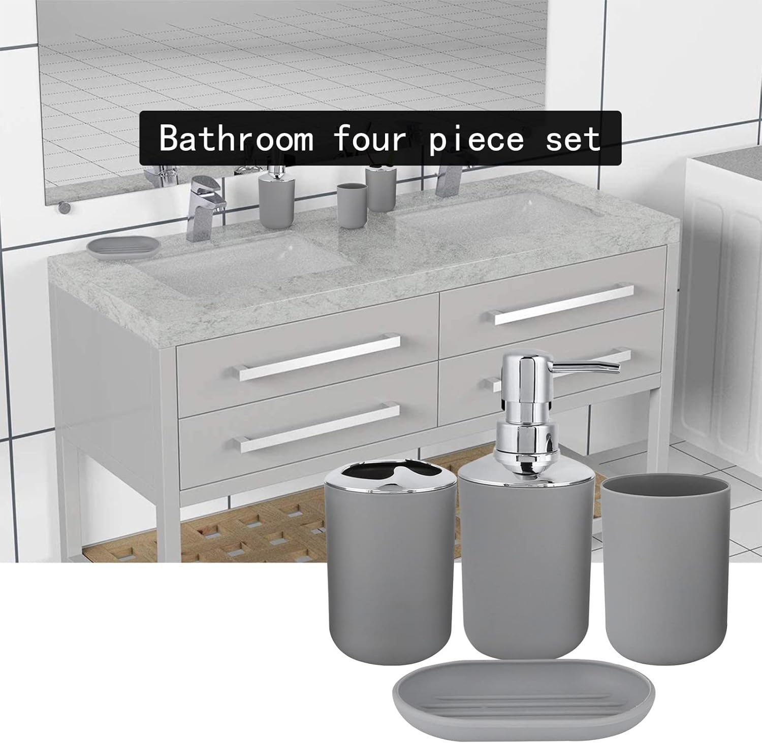 4 Piece Bathroom Accessory Set in Gray