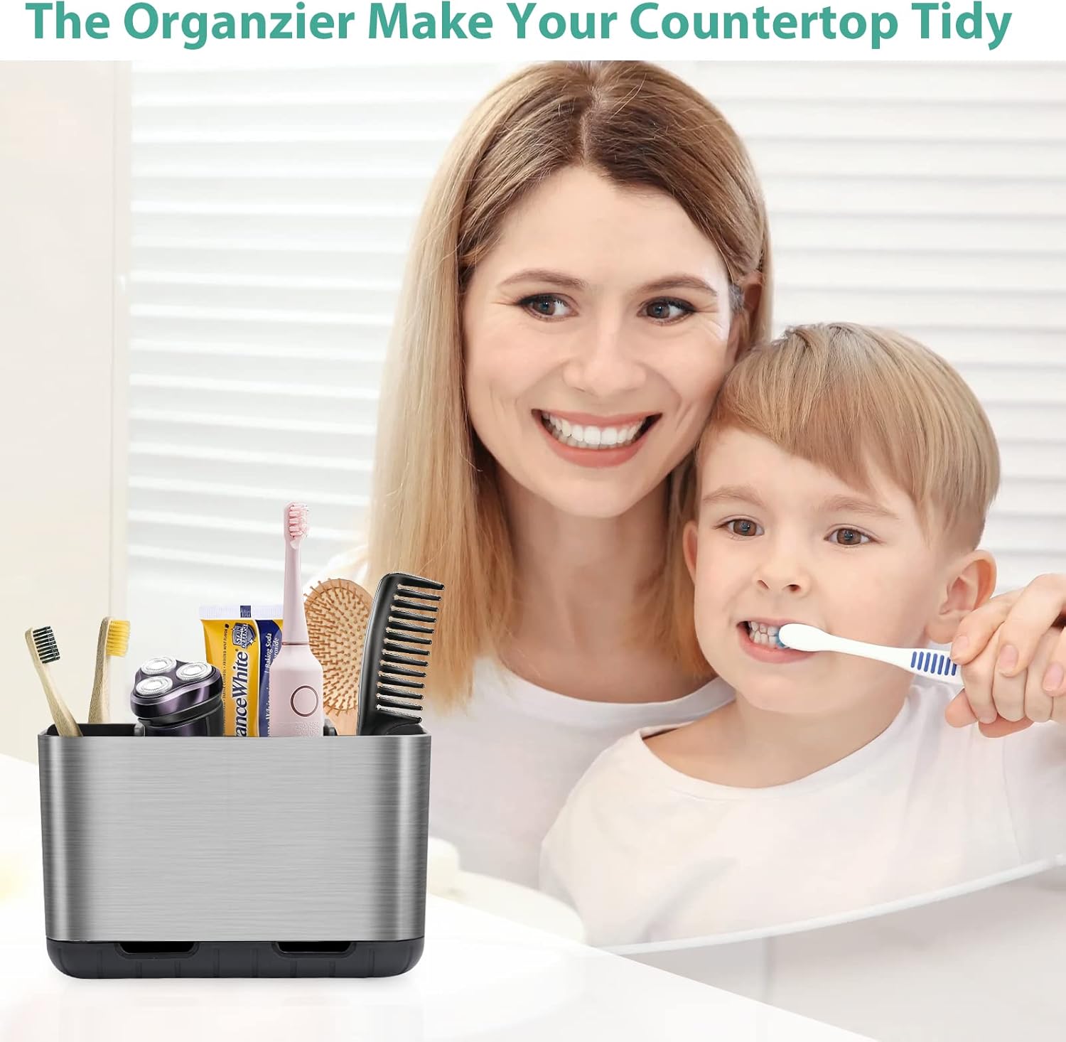 Boperzi Brushed Nickel Toothbrush Holder with Drain
