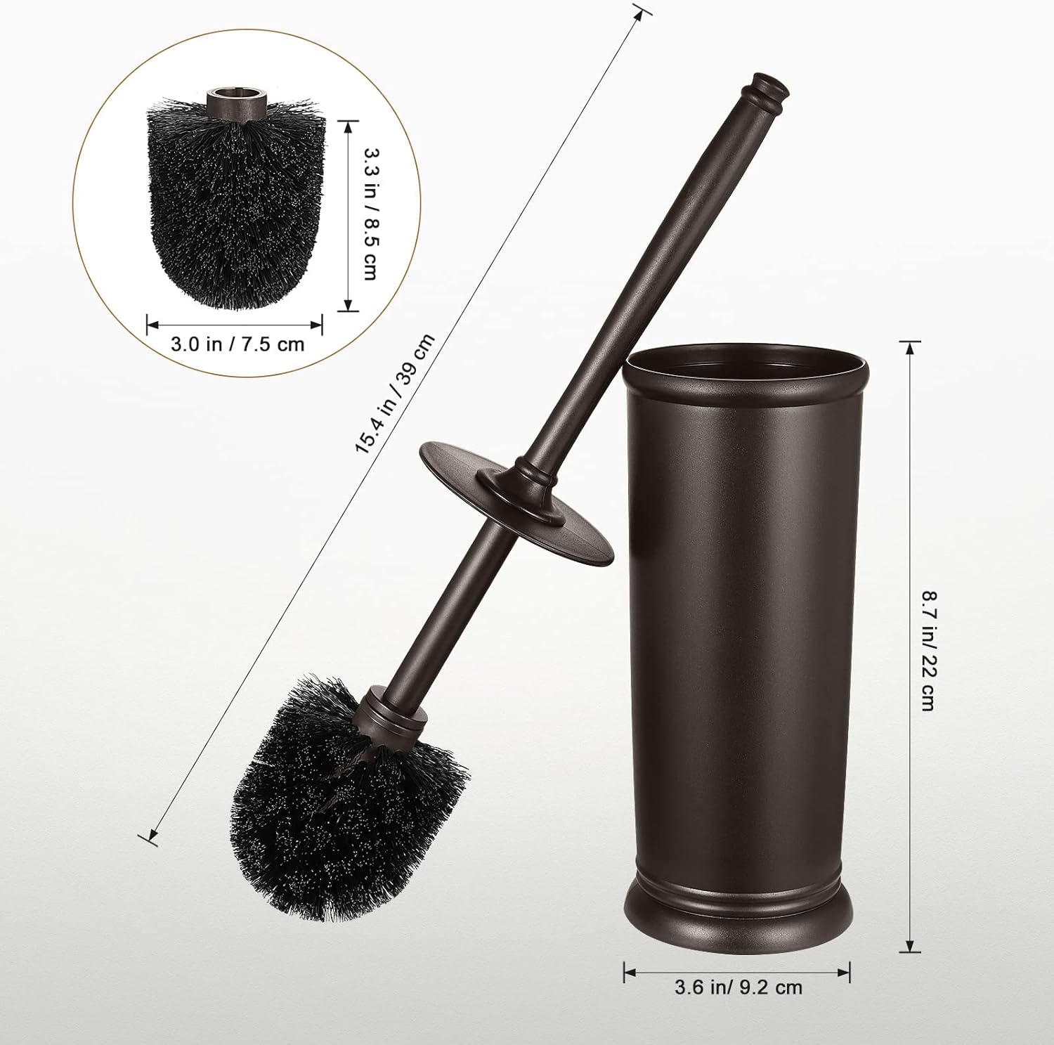 Roleader Toilet Brush Holder Set - 15 Inch Handle with 360 Deep Cleaning