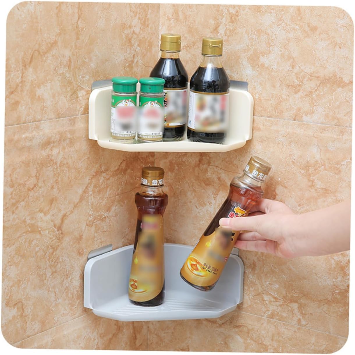 2pcs No Punching Triangle Storage Rack for Bathroom and Kitchen