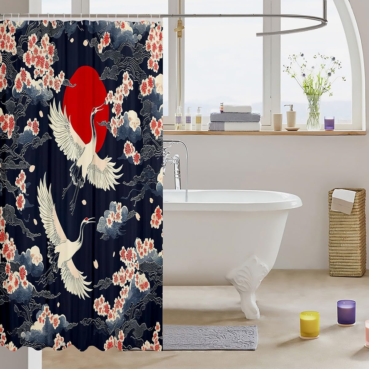 Feelyou Kids Japanese Crane Shower Curtain Set