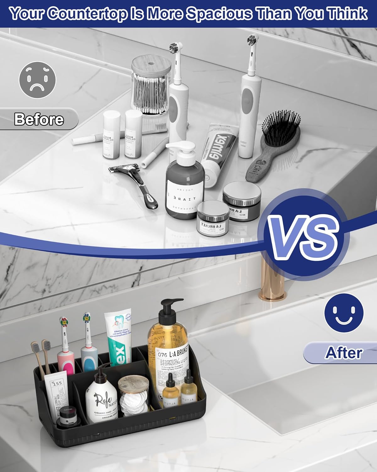 Homtalker 7-Slot Bathroom Counter Organizer with Anti-Slip Design