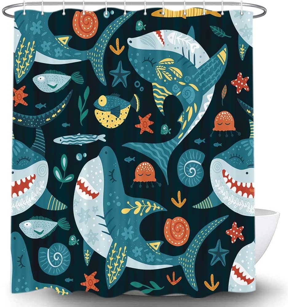 Cute Shark Shower Curtain for Kids Bathroom 69x70 Inches