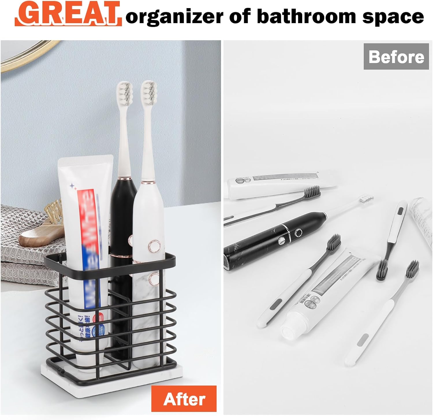 HarJue Toothbrush Holder with Marble Base and 2 Slots