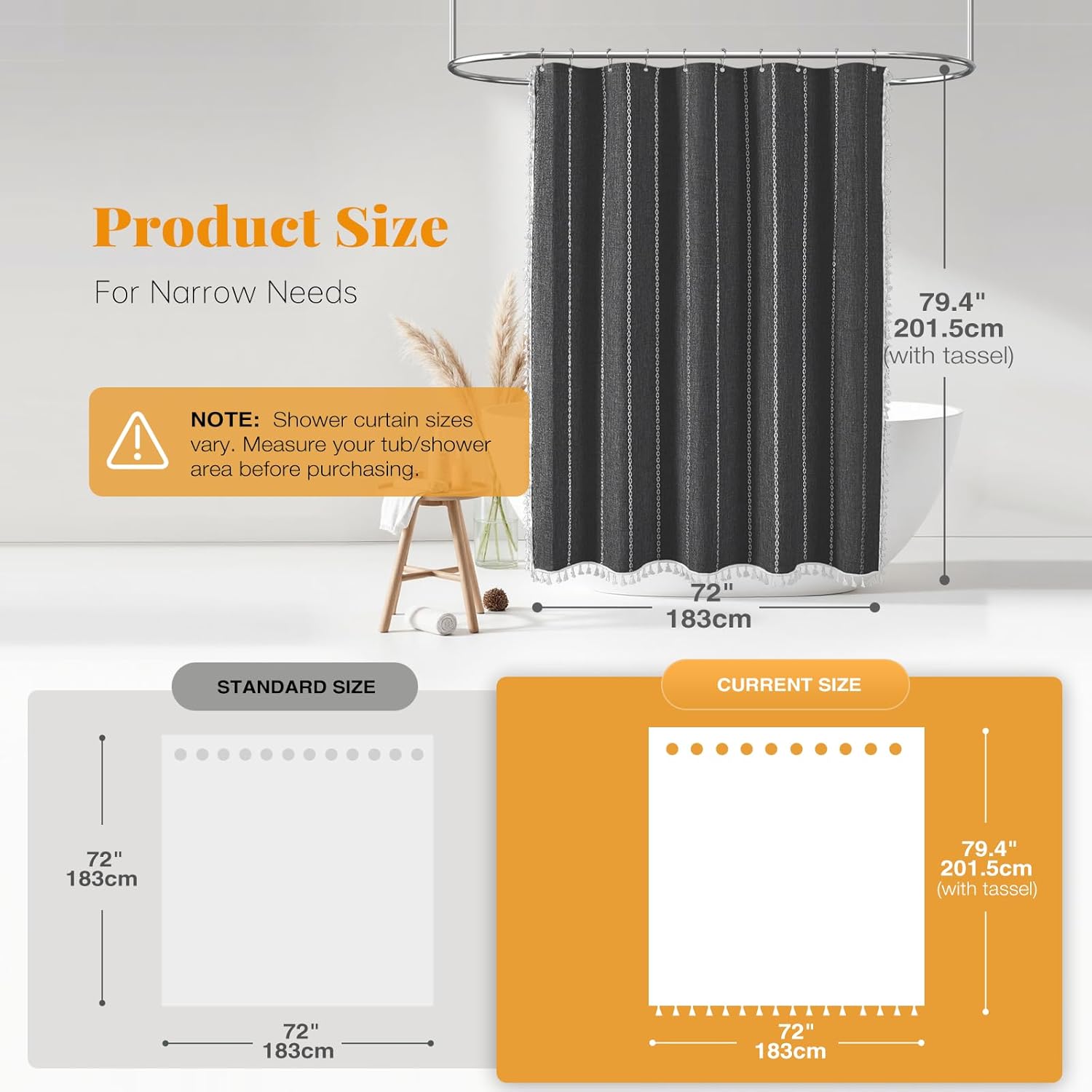 BTTN 78 Inch Long Shower Curtain Set with Hooks
