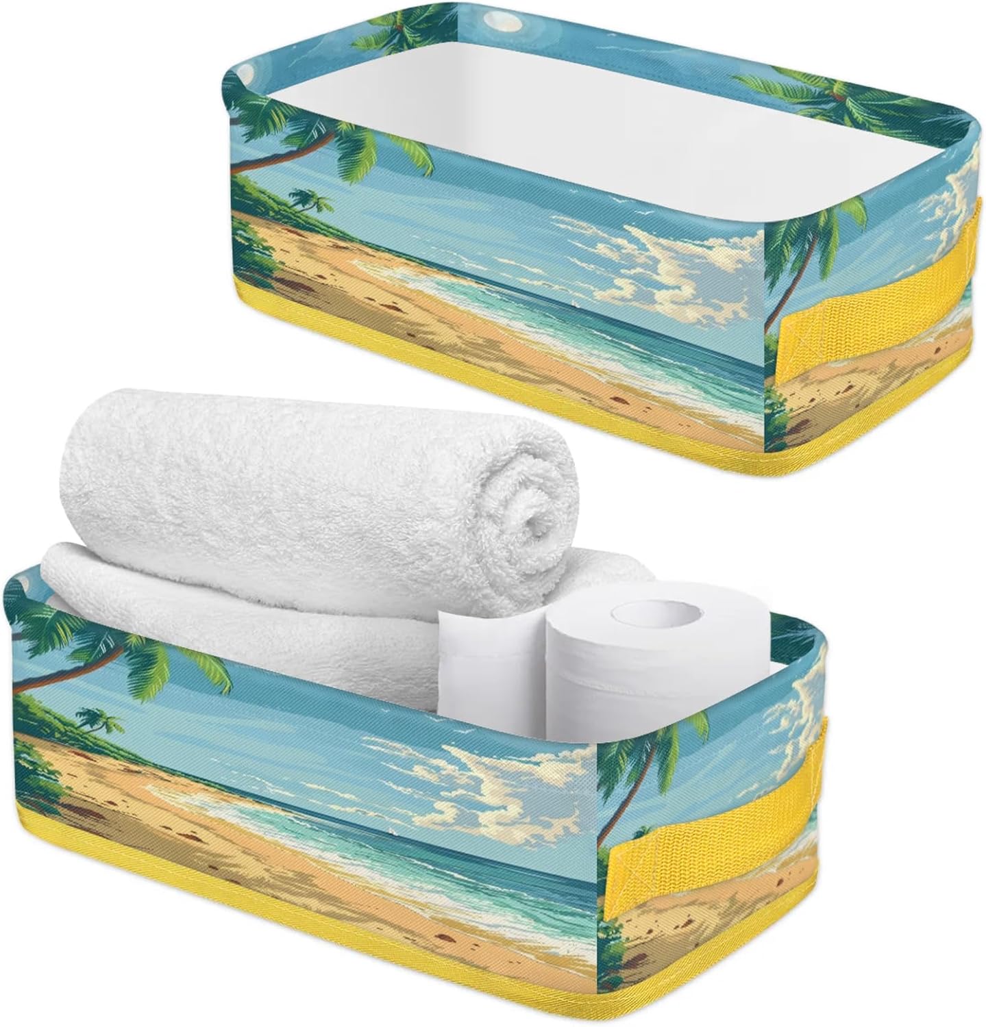 Tropical Beach Toilet Paper Basket with Handles