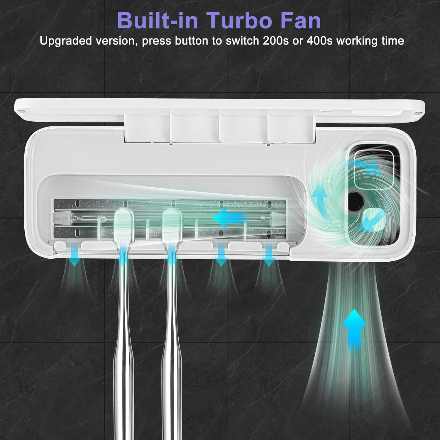 ECTEST Wall Mounted Toothbrush Holder with UV Light 5 Slots Rechargeable Sanitizing Case