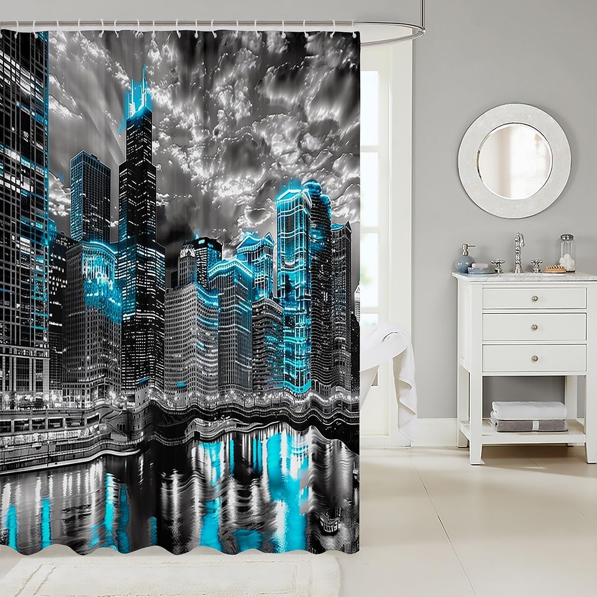 Feelyou Manhattan Night View Kids Shower Curtain Set