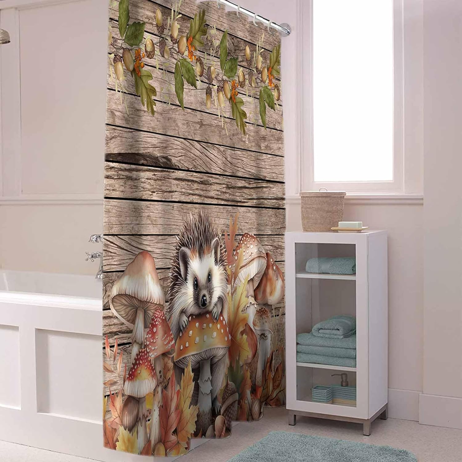 Funnywall88 72x72 Inch Waterproof Shower Curtain Set with 12 Hooks
