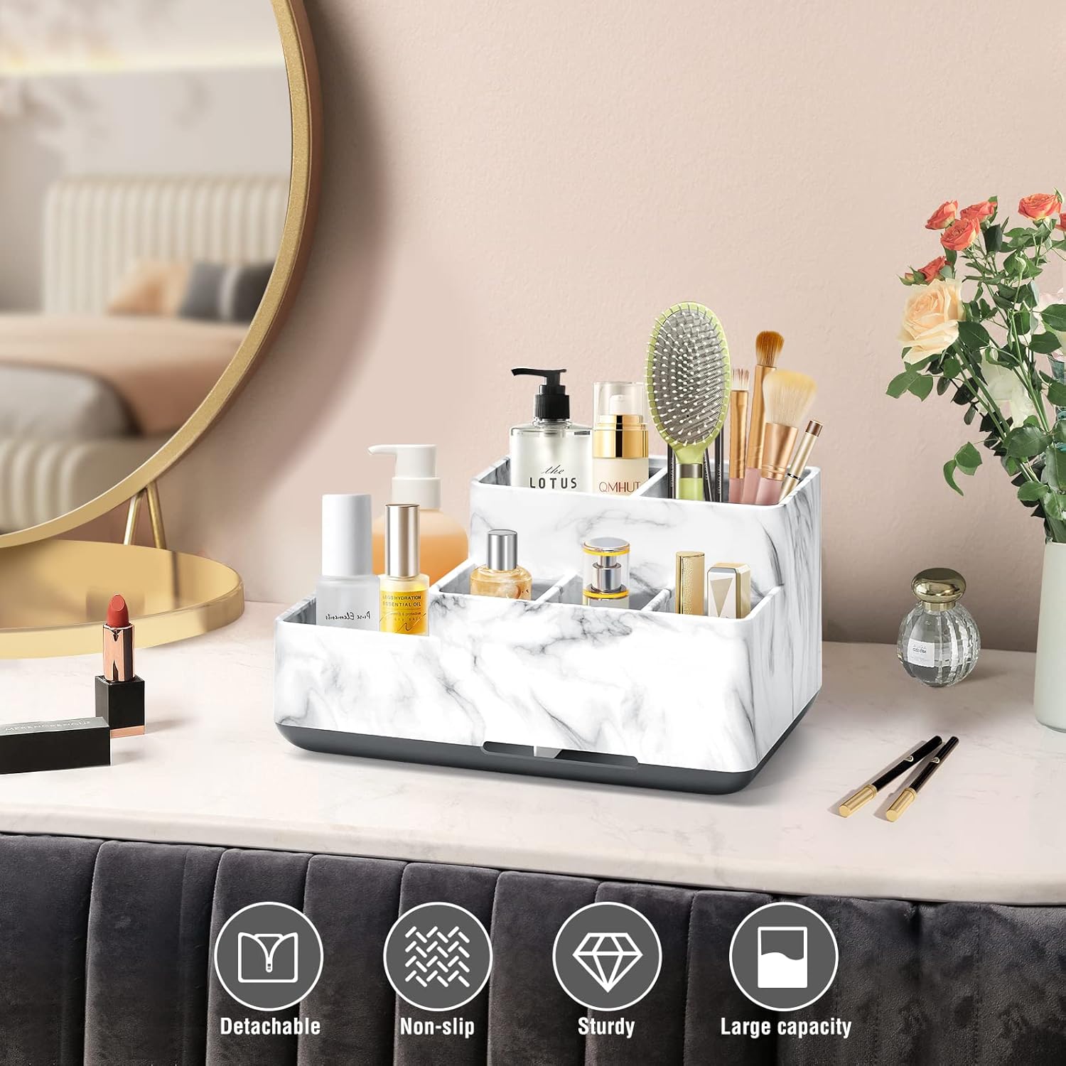 7CDXD Multi-Compartment Toothbrush Holder Organizer