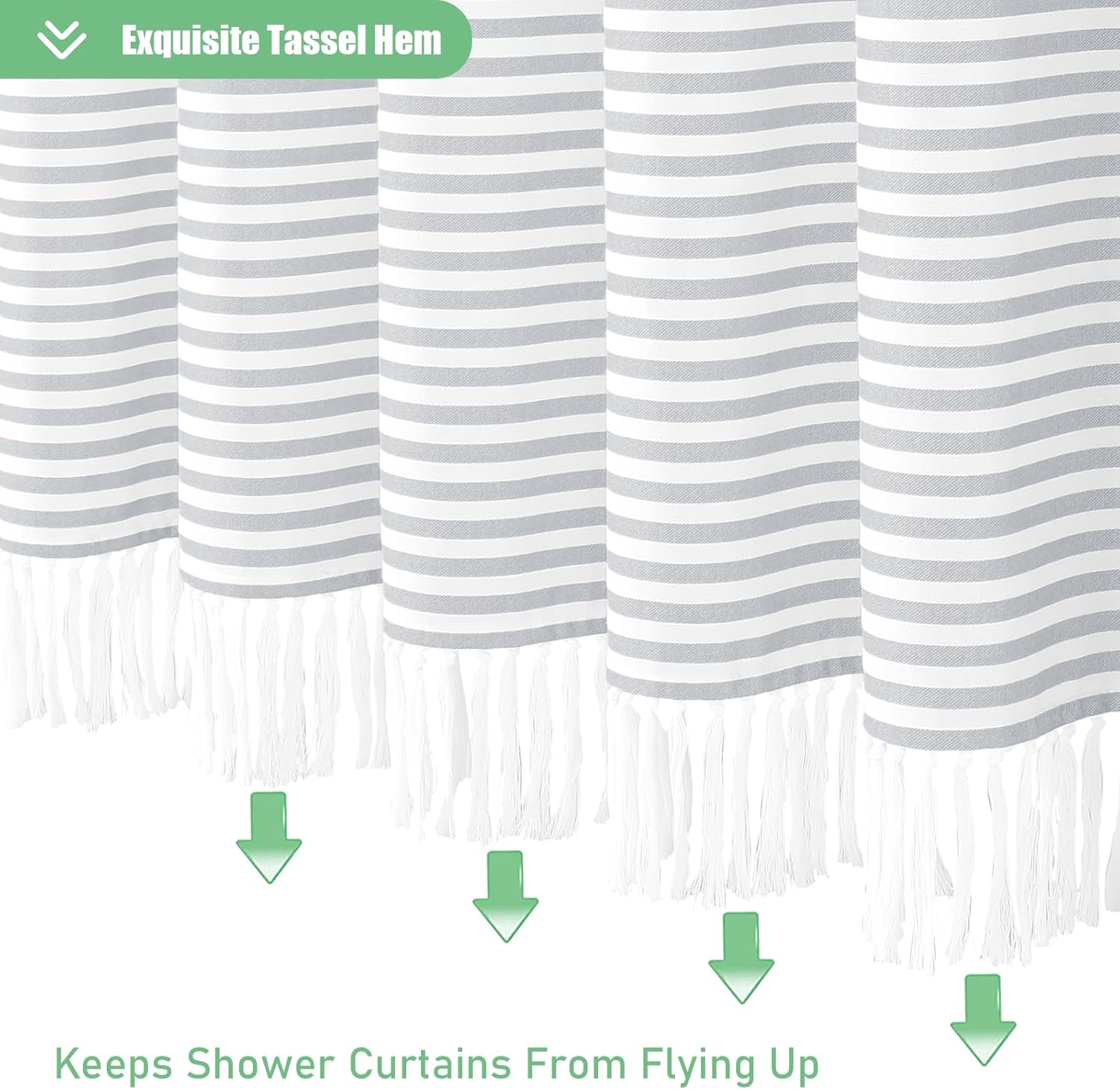 Dynamene Extra Long Farmhouse Grey Striped Shower Curtain Set with Hooks