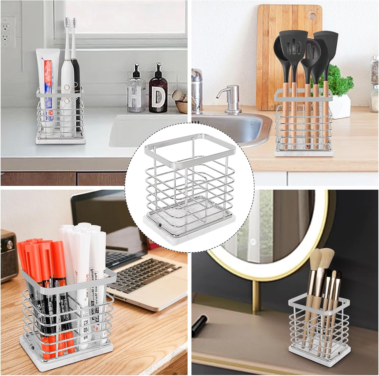 HarJue Toothbrush Holder with Marble Base and Chrome Frame 1