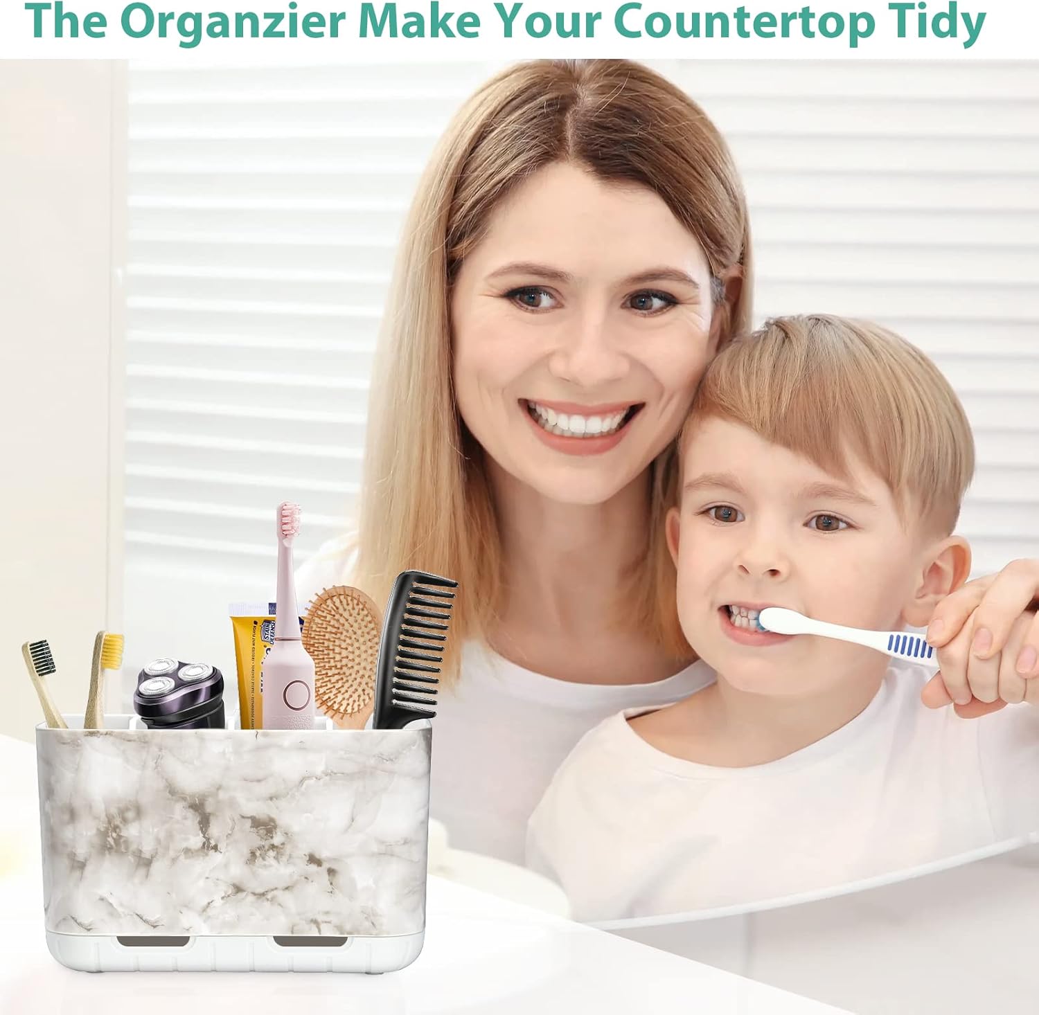 Boperzi 6-Slot Marble Toothbrush Holder with Drainage