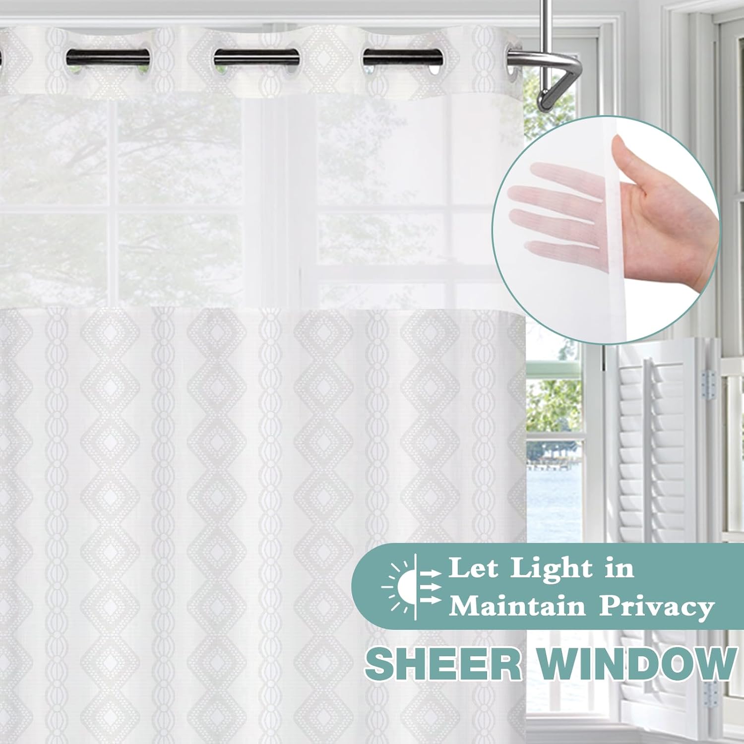 TYTYUU No Hook Shower Curtain Set Modern White Waffle Weave