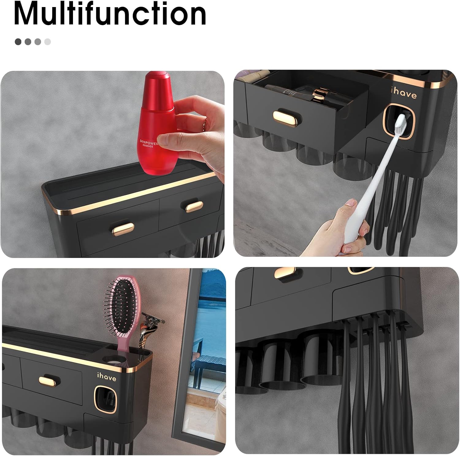 iHave Toothbrush Holder with Toothpaste Dispenser and Cosmetic Drawers