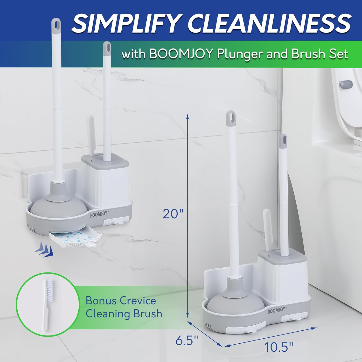 BOOMJOY Toilet Brush and Plunger Set with Hidden Holder