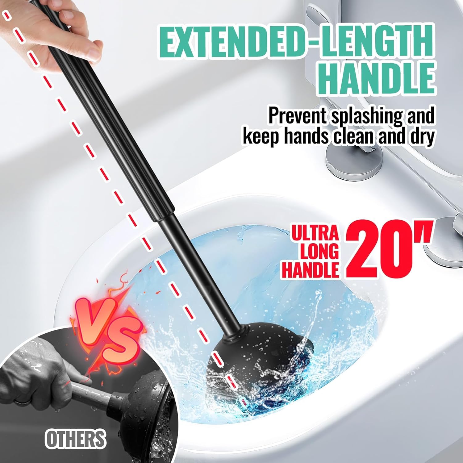 3 in 1 Toilet Brush Plunger Set with Holder and Crevice Cleaner - Black