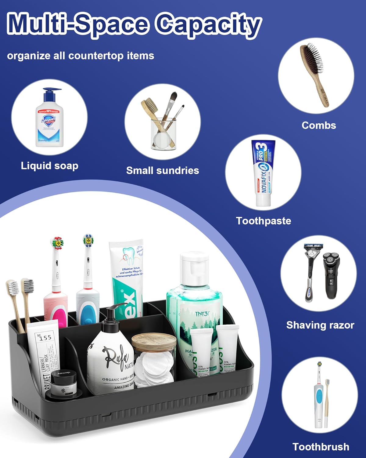 Homtalker 7-Slot Bathroom Counter Organizer with Anti-Slip Design