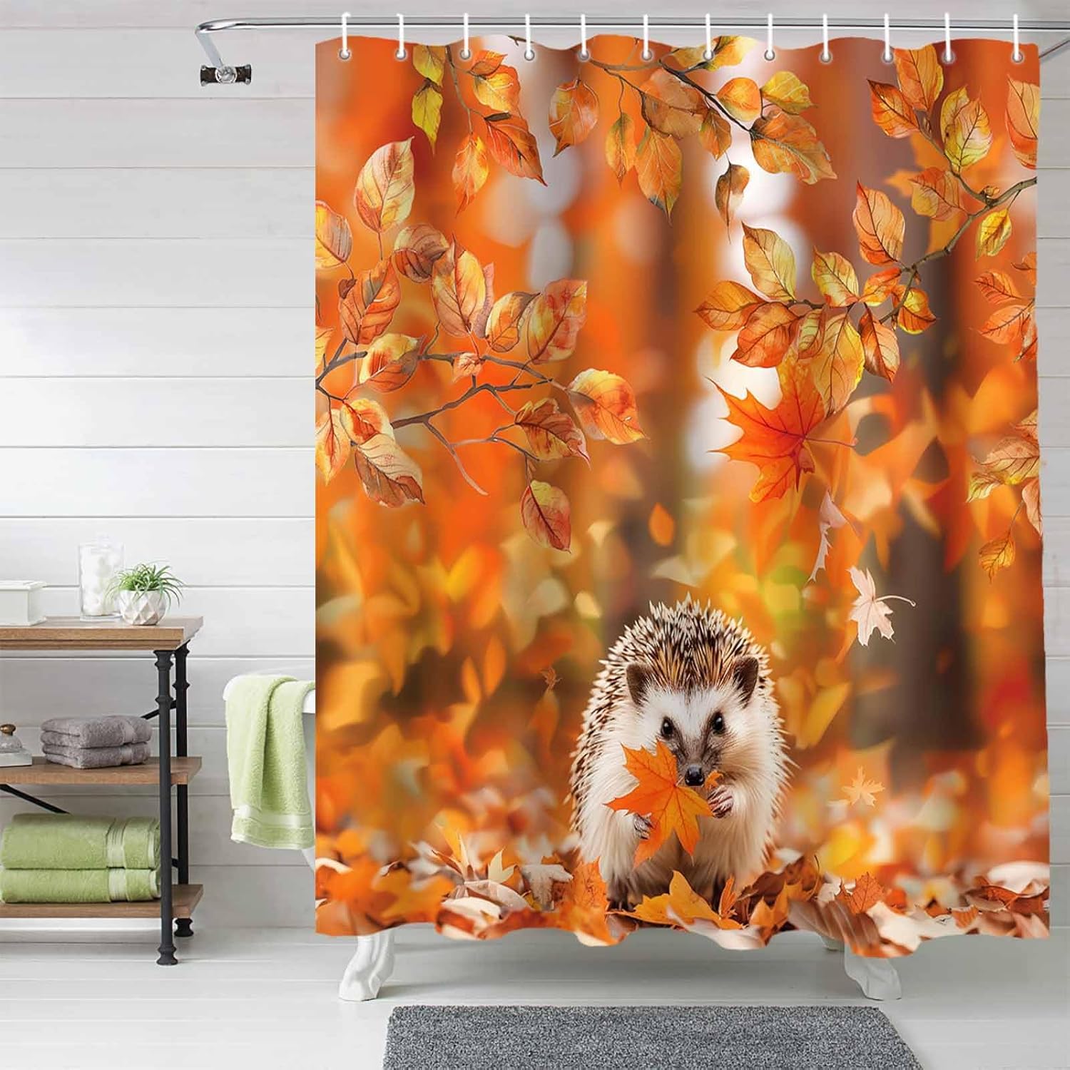 72 Maple Leaf Shower Curtain Set with 12 Hooks