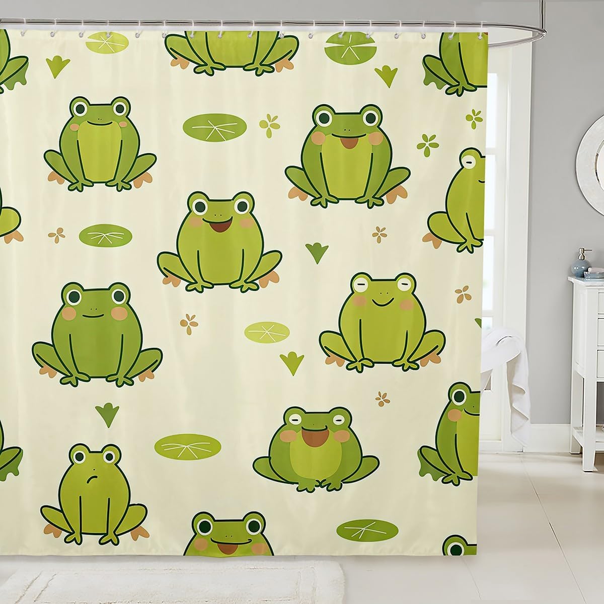 Feelyou Green Frog Shower Curtain Set 72x72