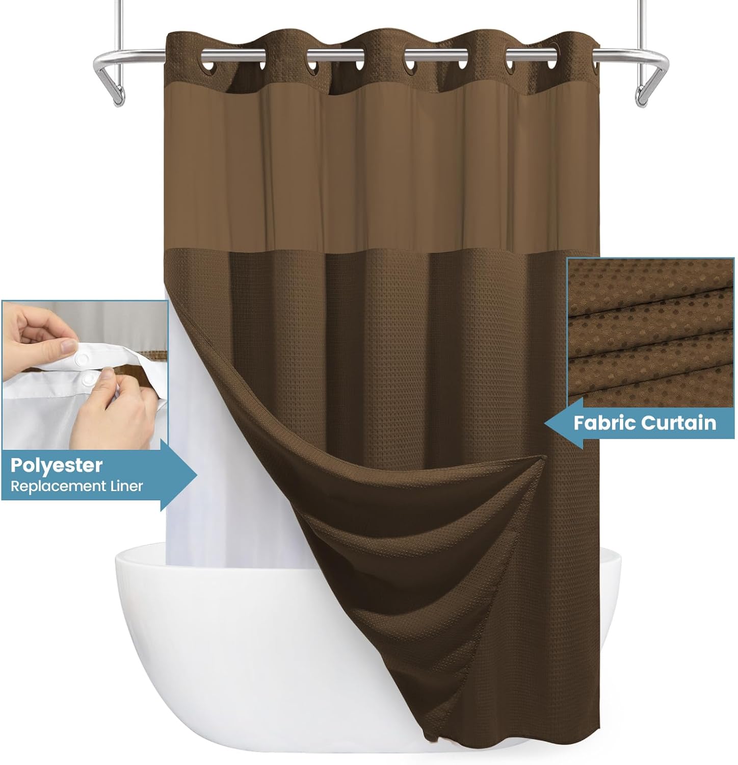 EUTXL Brown Waffle Shower Curtain with Snap Liner
