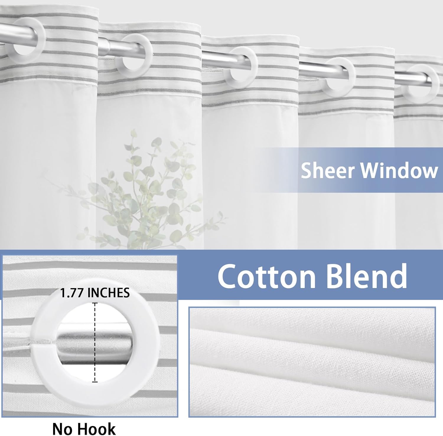 SMTHOM No Hook Shower Curtain Set Gray Boho Striped