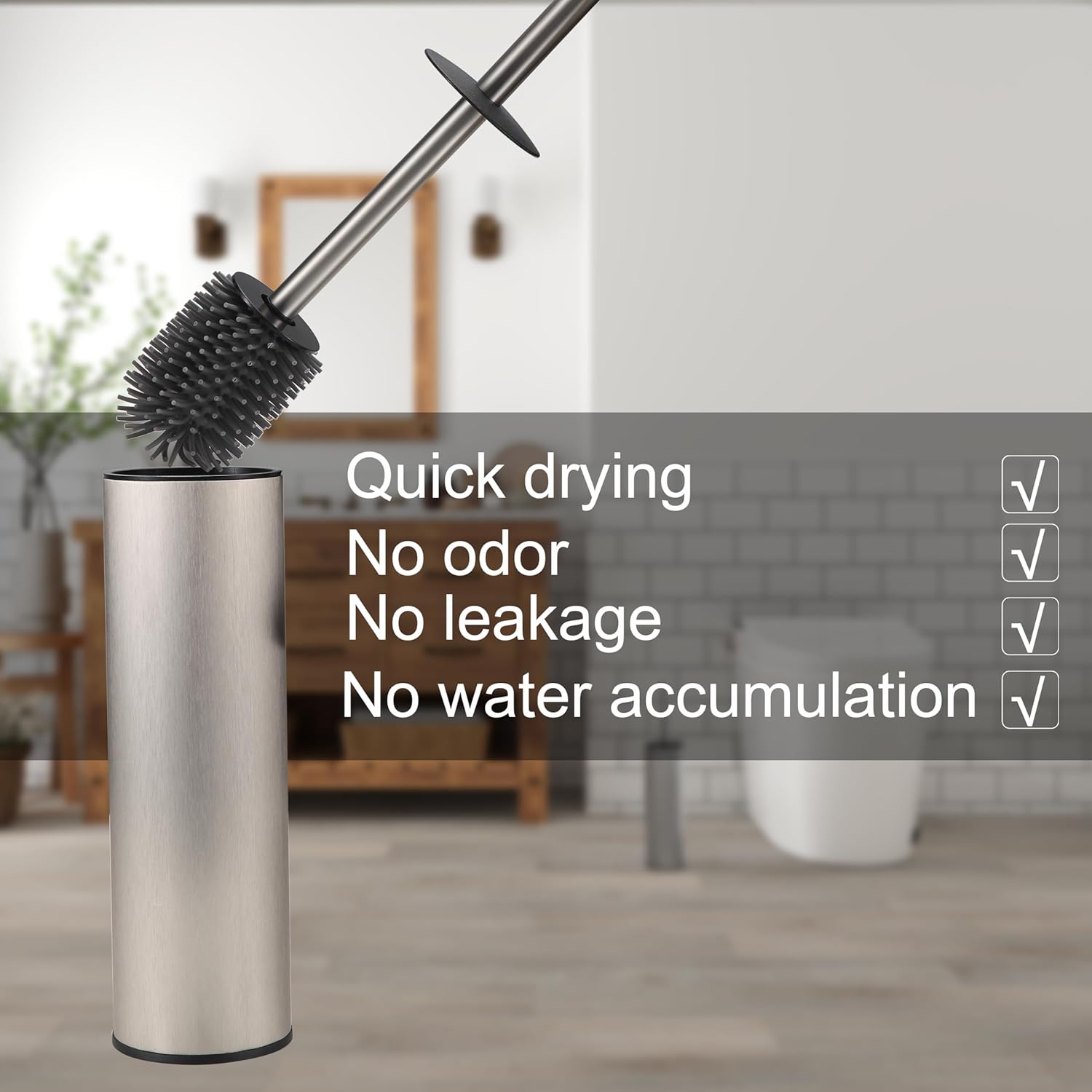 KLDKLD Toilet Brush and Holder Set Brushed Nickel